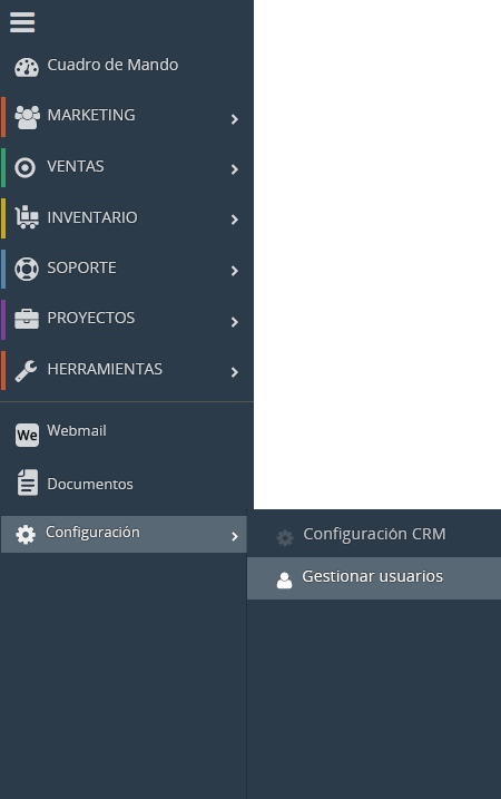 Acceso a Gestionar usuarios desde el menú principal