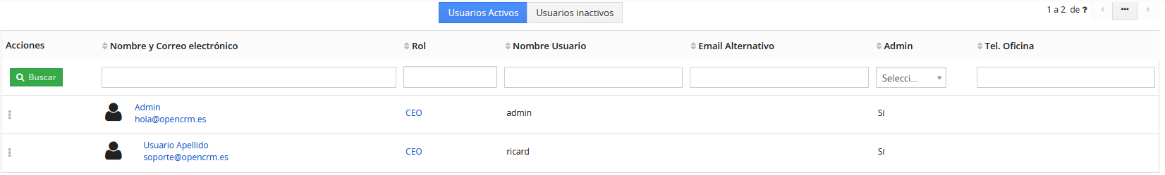 Listado de usuarios