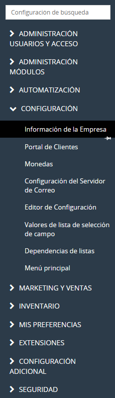 Opción Información de la empresa