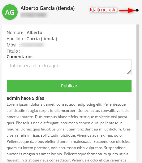 Vista resumen del contacto