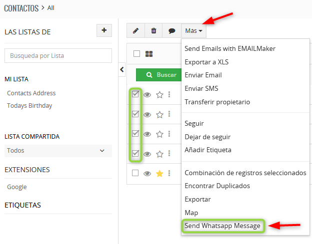 Opción Send WhatsApp Message