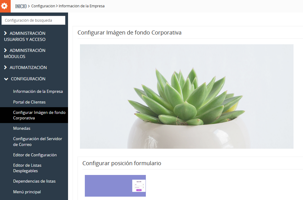Configurar imagen de fondo corporativa