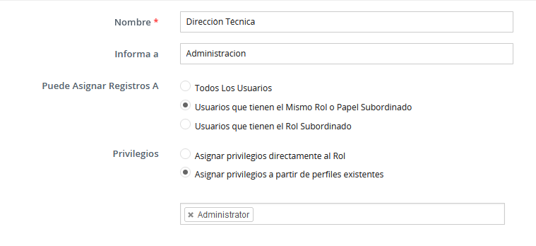 Asignar privilegios a partir de un perfil